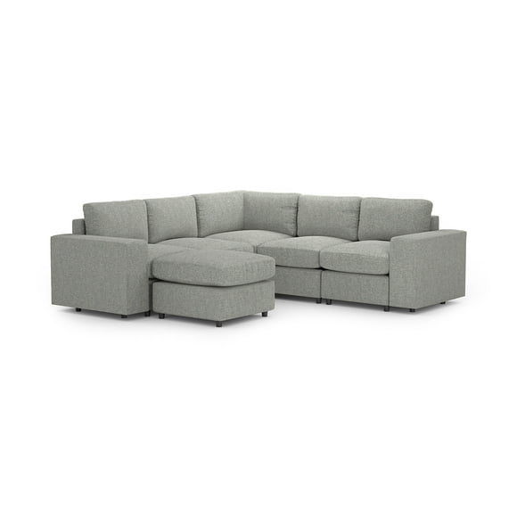 Sala Seccional Modular Esquinera Adapti 5 Plazas Reposabrazo Ancho + Otomano Gris Niebla