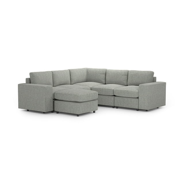 Sala Seccional Modular Esquinera Adapti 5 Plazas Reposabrazo Ancho + Otomano Gris Niebla