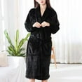 thumbnail image 2 of Women Knee-length Bathrobe Men Women Plush Fleece Bath Robe Knee-length Lapel Tie Design Water Absorbent Winter Loungewear Wear Sleepwear Nightgown, 2 of 7