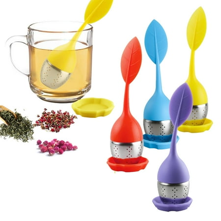 

Leaf Tea Infuser for Tea Pot Mug Cup- Loose Tea Strainer Steeper for Fennel Tea Rooibos Tea Herbal Team Yellow Red Blue Purple Set 4