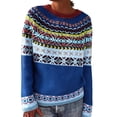 thumbnail image 3 of Feancey Fair Isle Sweaters for Women Vintage Long Sleeve Crewneck Knitted Pullover Ribbed Knit Casual Plus Size Sweater Boho Tops Blue 3XL, 3 of 5