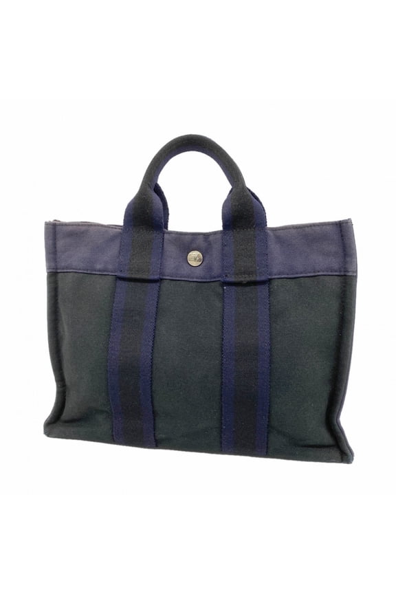 Pre-Owned Hermes Fourre-Tout PM Canvas Tote Bag, Black/Navy, Men's/Women's