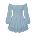 thumbnail image 6 of Women's Off Shoulder Flowy Corset Mini Dress Smocked Ruffle Romper Y2k Swing Fairy Short Dresses, 6 of 6