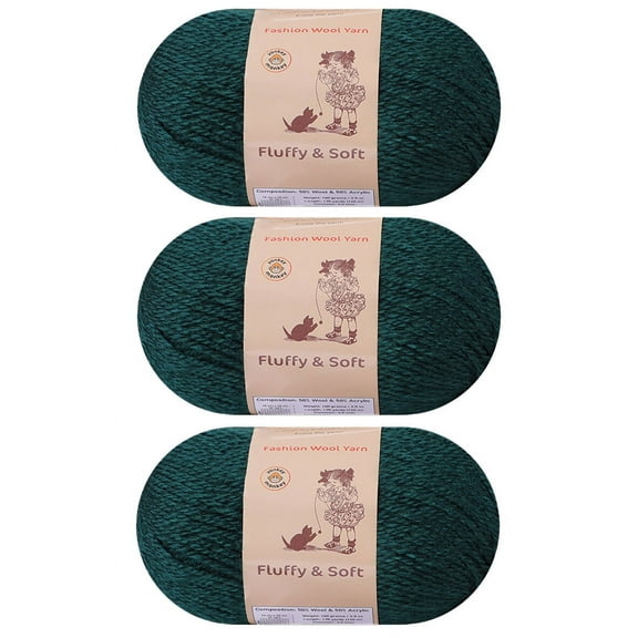 3-Pack Fluffy Wool Yarn by Yonkey Monkey. Lightweight and Soft. Knitting Crochet DIY Art Crafts (Dark Green 016)