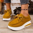 thumbnail image 3 of Women's Suede Platform Wedge Loafers Comfortable Moc Toe Non Slip Casual Lace Up Dress with Arch Support Yellow Size 8, 3 of 5