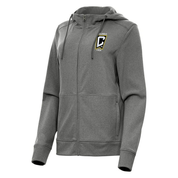 Women's Antigua Heather Charcoal Columbus Crew Seeker Full-Zip Hoodie