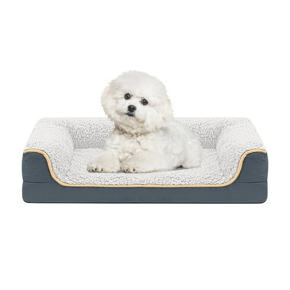 PayUSD Dog Bed for Large Medium Small Dogs Orthopedic Dog Sofa Bed Non Slip Pet Couch with Removable Washable Cover Supportive Egg Crate Foam S to XL, White and Gray