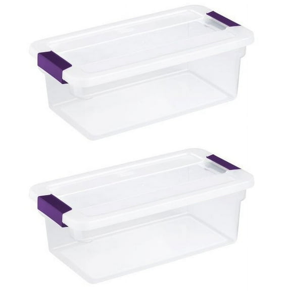 Sterilite 6 Quart ClearView Latch Box, with Plum Handles 2 Pack