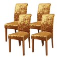 thumbnail image 1 of Set de 4 fundas para sillas FORCHEER de terciopelo dorado elástico, 1 of 7