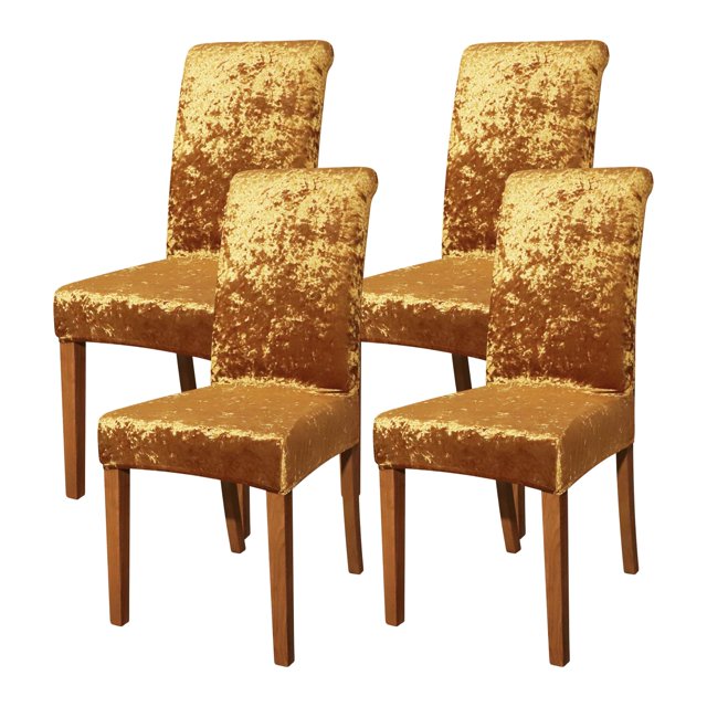 Set de 4 fundas para sillas FORCHEER de terciopelo dorado elástico