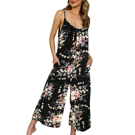 

nsendm Pajama Jumpsuits for Women Womens Fashion Casual Sleeveless Strap Loose Jumpsuits Long Pants Leopard Jumpsuit Women Pants Black Small