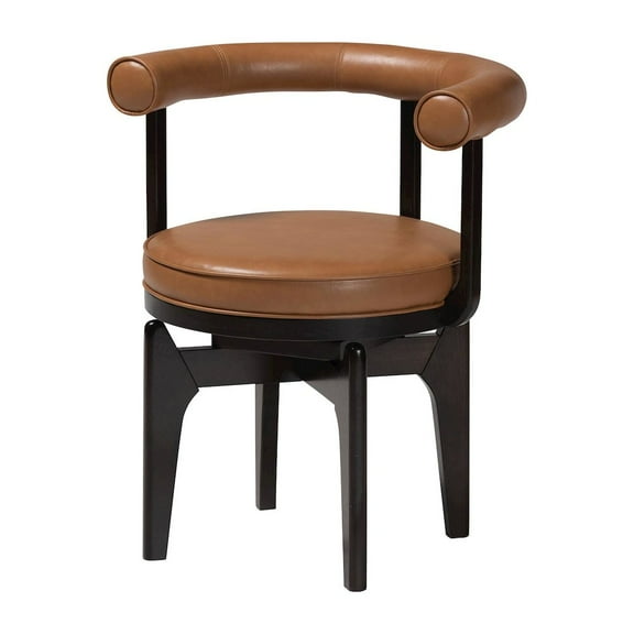 Baxton Studio Swivel Dining Chair - Round Open Back Accent Chair with Faux Leather Upholstery