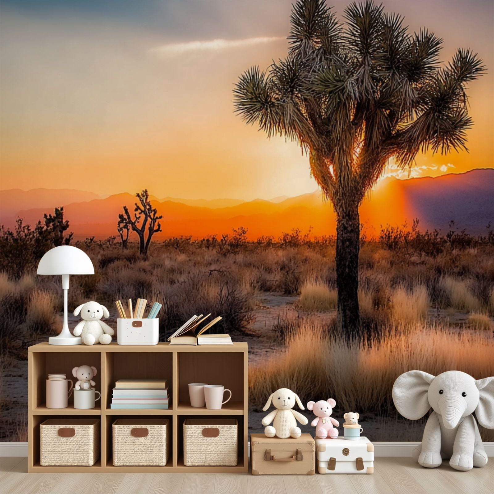 Wallpaper Sunset desert landscape Joshua Tree National Park Peel and Stick Wall Murals 69"H x 96"W Removable PVC Wall Paper Self-Adhesive Wall Paintings Art Decor for Bedroom Living Room