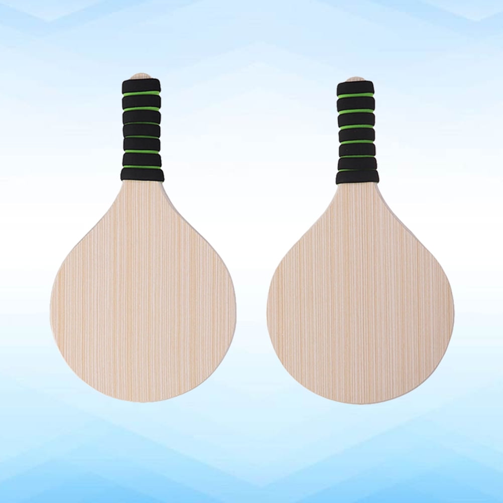 FOMIYES Wood Tennis Racket Set: 2pcs Wood Beach Paddle Racquets for Beach Ball