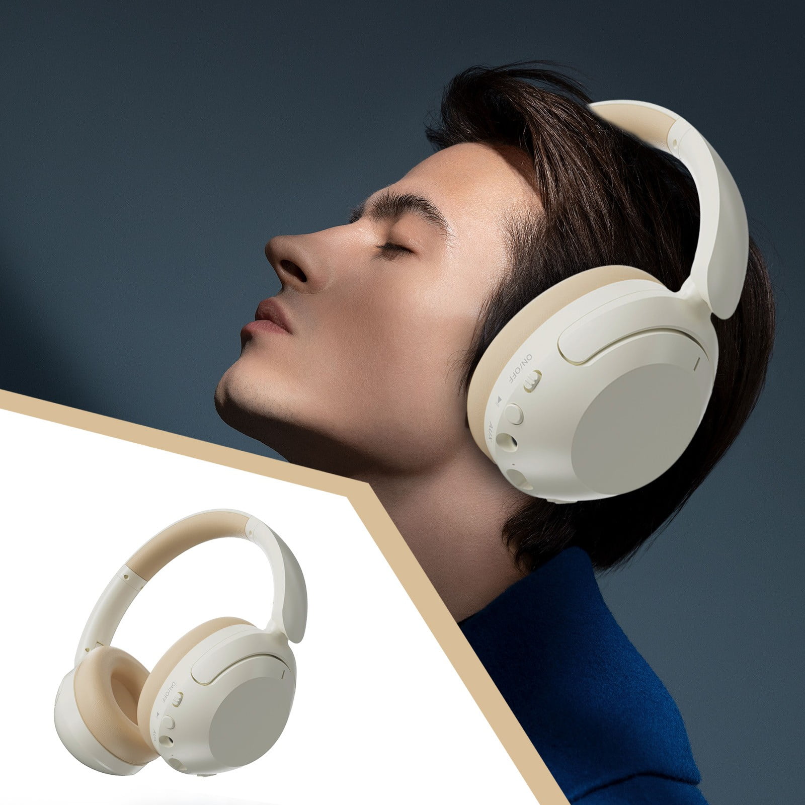 Wireless Headsets with Microphone, 45+ Playtime PC Bluetooth Headset and Multipoint Connect to Laptop Computer and Mobile, Wired or Wireless Headphones (1 Pack),Beige