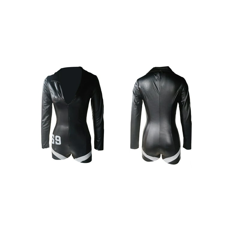 Karli Zip Front PU Leather Bodysuit - Black