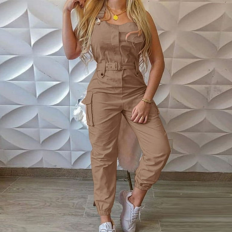 Egmy Women Loose Dungarees Loose Long Pockets Rompers Jumpsuit Pants Trousers