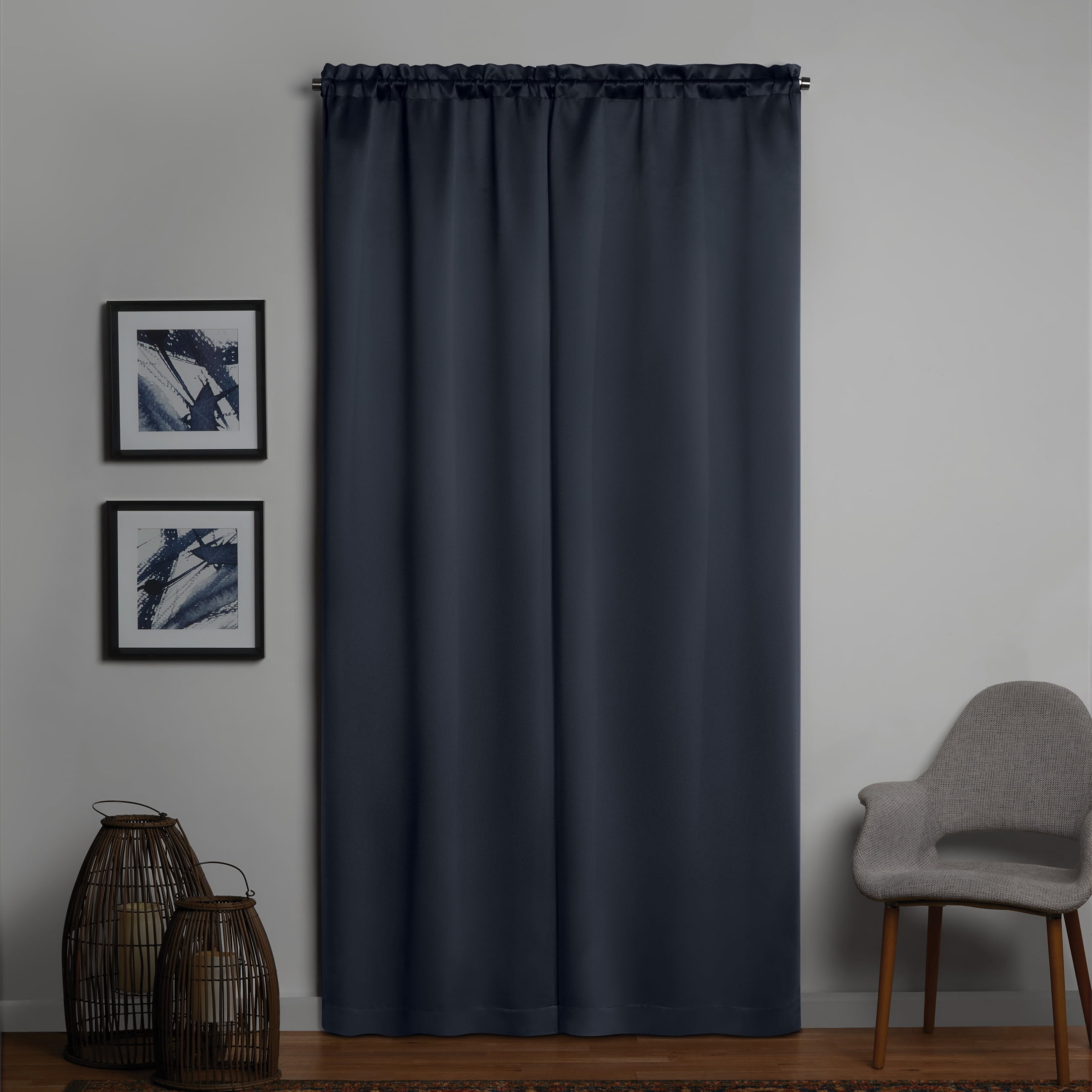 Mainstays Solid Blackout Curtain Panel Pair, Set of 2, Blue Cove, 30"W x95"L