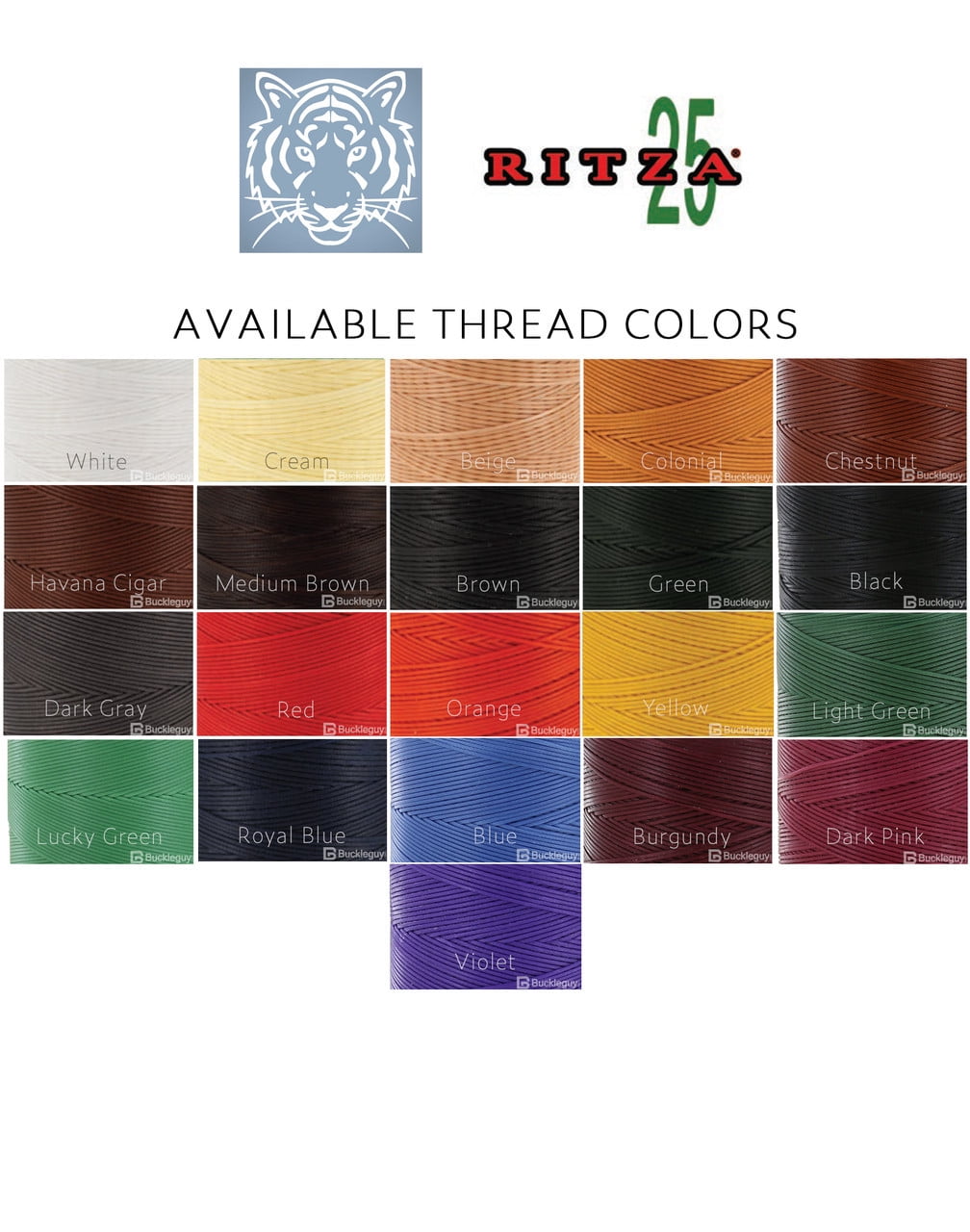 Ritza 25 Tiger Thread, Waxed Polyester Color & Size Card