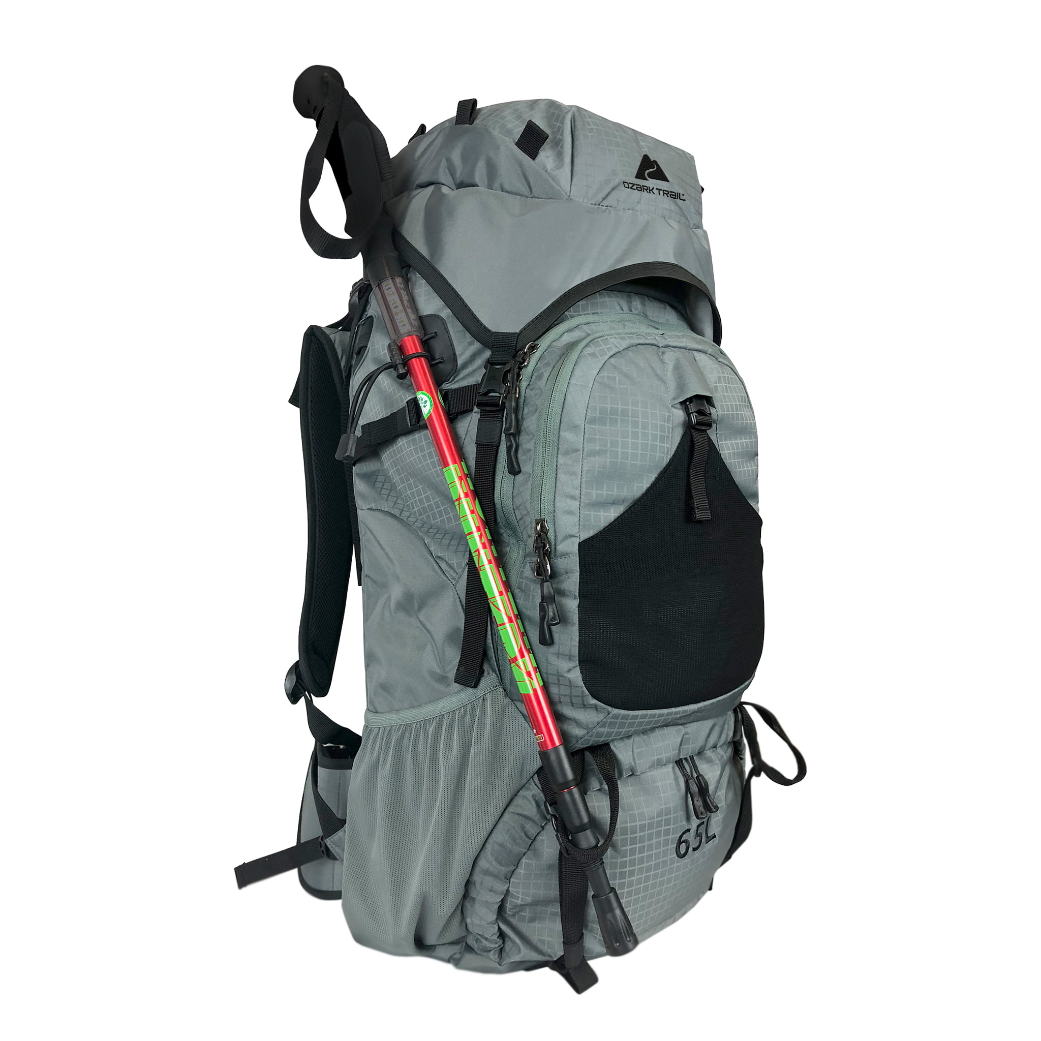 attaching trekking pole to backpack
