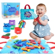 JBeeCtrl Montessori Toys for 1 Year Old Boys Girls Cloth Fishing Game Toys for Toddlers 1-3 with Stacking Cups 1 Year Old Boy Girl Birthday Gift Sensory Toys for Baby 6-12 12-18 Months