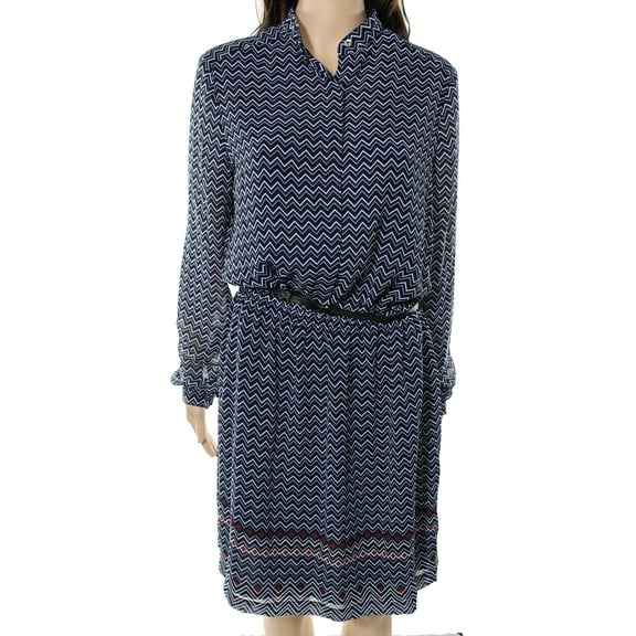 Max Studio Women's Blue Black White Zigzag Print Shirtwaist Dress, S