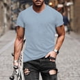 thumbnail image 2 of Men Solid V Neck Short Sleeve Fashion Trend Bottoming Shirt Casual Basic Tennis Tee, 2 of 8