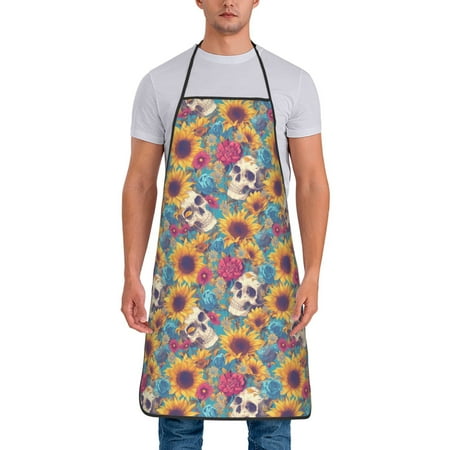

Apron for Men Women colorful Skull sunflower Waterproof Chef Kitchen Baking Apron with Long Ties Aprons for Cooking Baking and Gardening Kitchen Collection