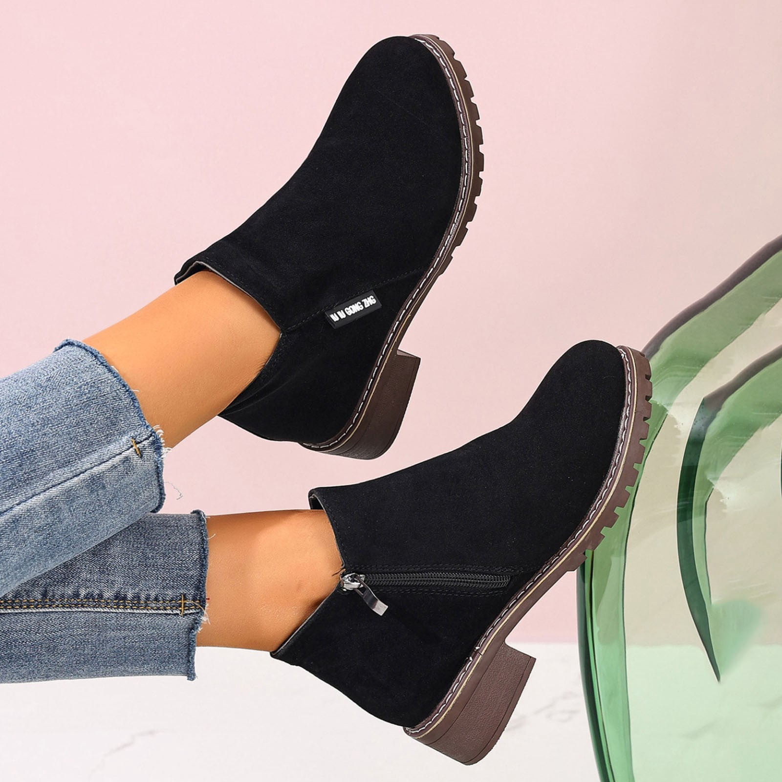 zhenglin Women's Martin Boots Side Zipper Ankle Boots - Low Heel