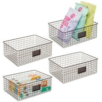 mDesign Wide Steel Kitchen Organizer Basket with Label Slot, 4 Pack - Bronze