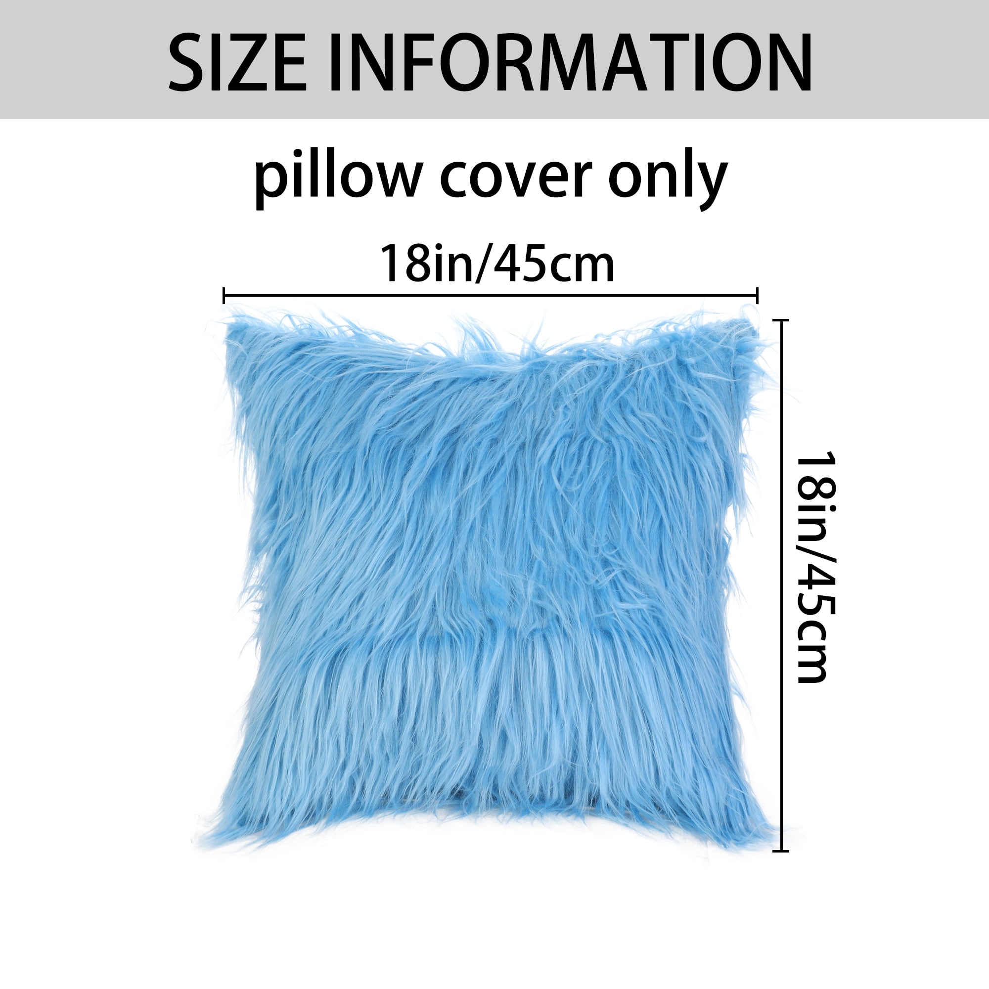 Unique Bargains Faux Fluffy Zipper Closure Cushion Covers Throw Pillow Covers (2 Count) Light Blue 18" x 18"