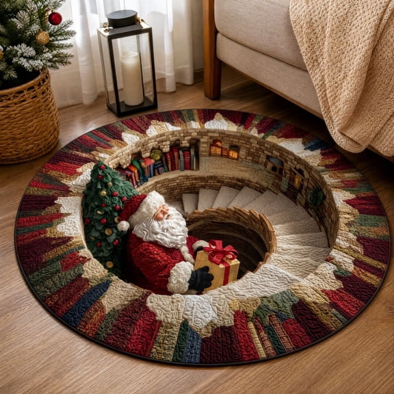 3D Christmas Rug, 3D Rugs Optical Illusion, Rugs for Living Room Optical Illusion, Christmas Door Mat, Round Outdoor Rug, Santa Claus Decorative Rugs Welcome Floor Mat for Home Gifts - A, Akmoler