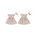 thumbnail image 2 of Toddler Baby Girl Easter Outfit Fly Sleeve Bunny Print Dress Rabbit Print Bowknot Fly Sleeve A-Line Dress Headband Summer Clothes, 2 of 9