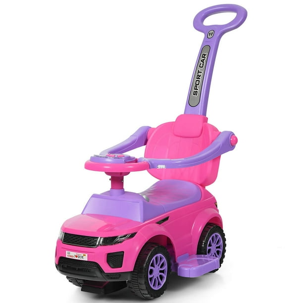 Costway Coche de paseo 3 en 1 Cochecito para niños pequeños Coche deslizante con música Rosa