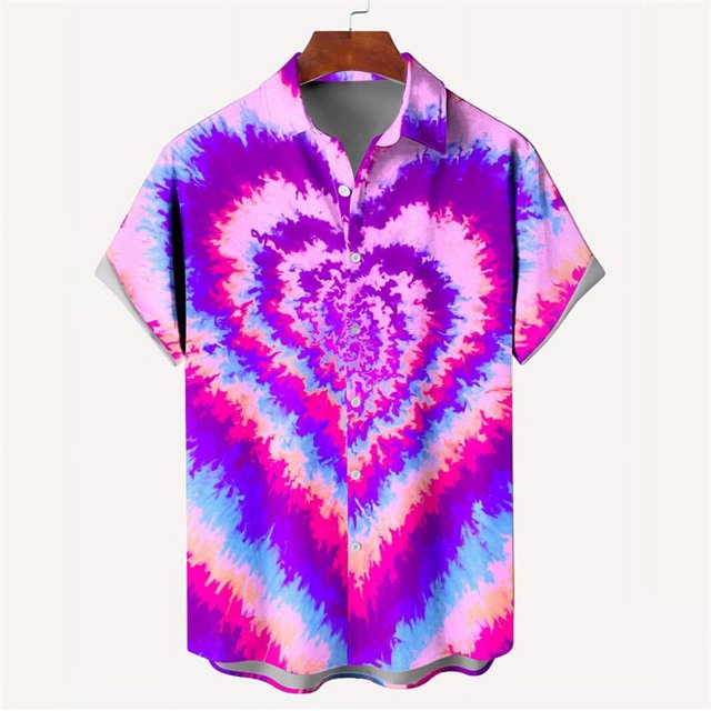 New Fashion Mens 3D Printed Shirt Summer Short Sleeve Single Row Button Loose Oversized Loving Heart Pattern Trend Unisex Shirts
