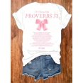 thumbnail image 2 of Women Double Sided Proverbs 31 The Virtuous Wife Pink Bow Graphic T-Shirt Christian Faith Inspirational Scripture Casual Short Sleeve Tee, 2 of 8