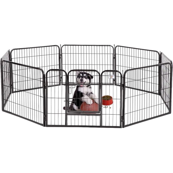 BestPet Pet Playpen Exercise Pen Dog Fence Animal Kennel Cage Yard Travel Camping Wire Metal Portable Folding Indoor Outdoor Crate for Dogs, Black