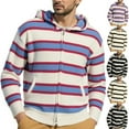 thumbnail image 4 of Men's Striped Hooded Zip-Up Sweater Cardigan Long Sleeve Casual Knit Jacket, 4 of 4