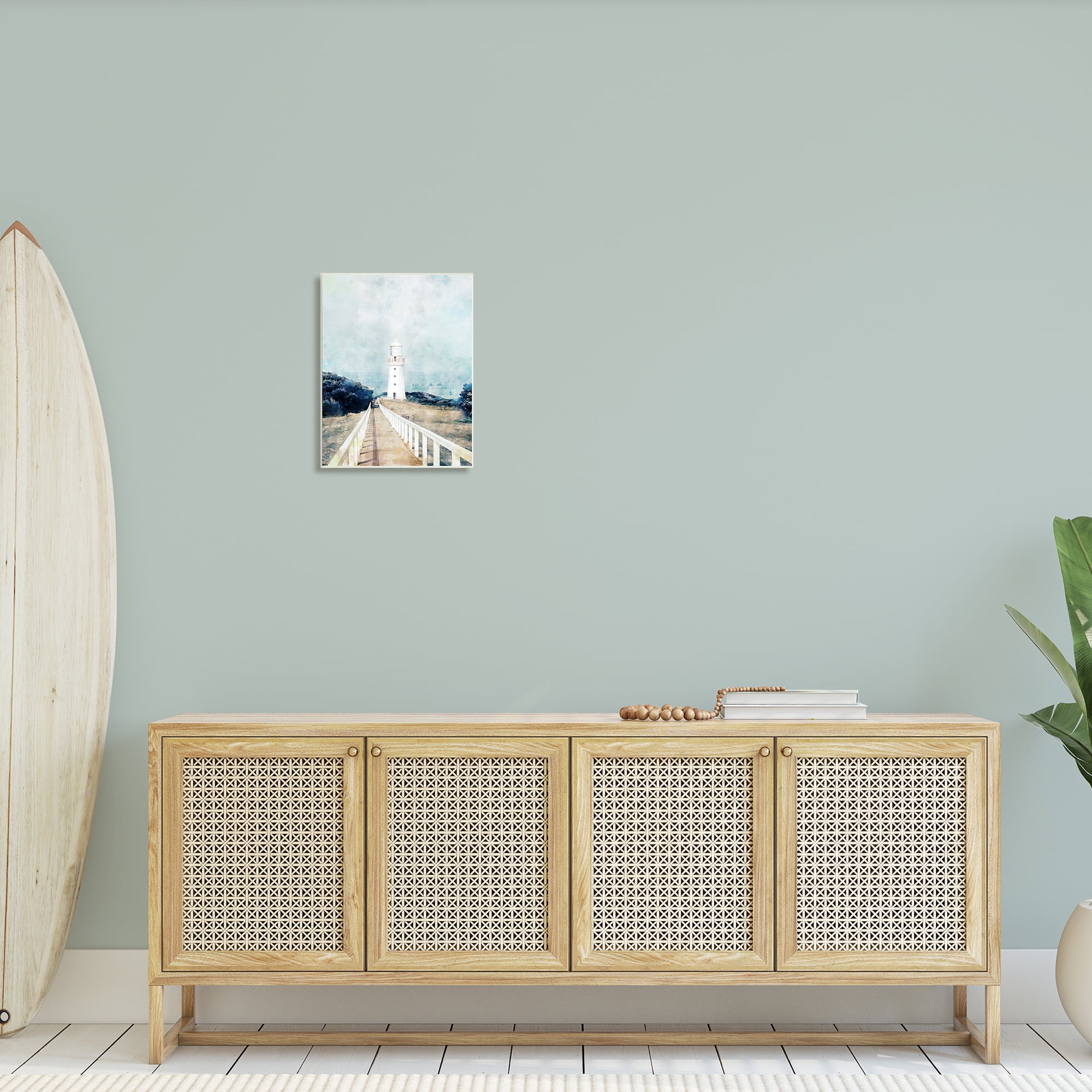 Stupell Industries White Lighthouse Boardwalk Rocky Cliff Coastal Landscape Water, 13 x 19,Design by Ziwei Li