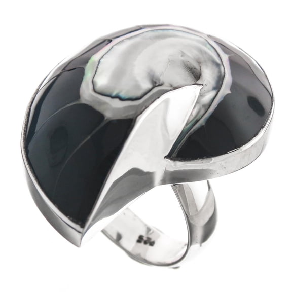 Black Nautilus Shell 925 Sterling Silver Ring, Adjustable