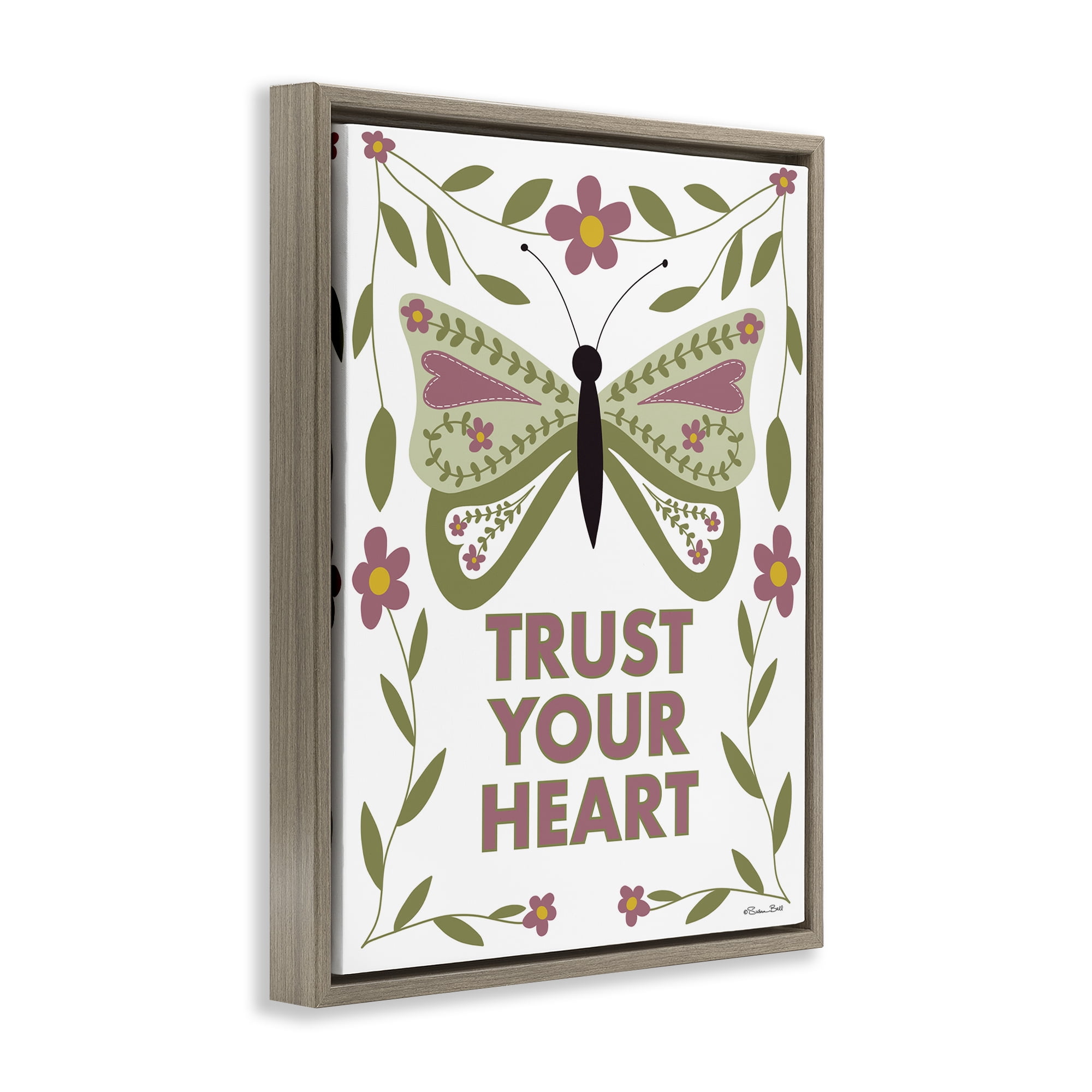 Stupell Industries Trust Your Heart Symmetrical Brown Framed Floater Canvas Wall Art, design by Susan Ball