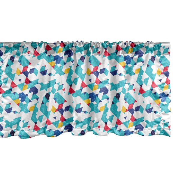 Abstract Window Valance, Modern Triangles Geometric with Grunge Flair, Curtain Valance for Kitchen Bedroom Decor with Rod Pocket, 54" X 18", White Multicolor, by Ambesonne