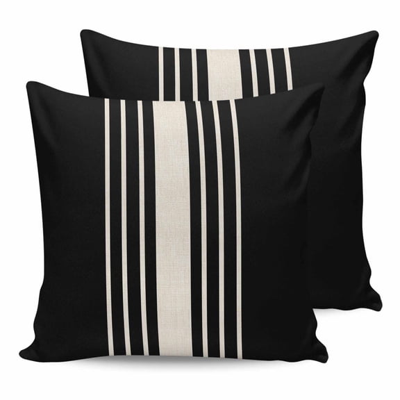 26x26 Pillow Covers Set of 2, Black Beige Striped Throw Pillow Covers Decorative Couch Cushion Case, Modern Farmhouse Retro Lines Microfiber Square Pillowcases for Bedroom Car Living Room