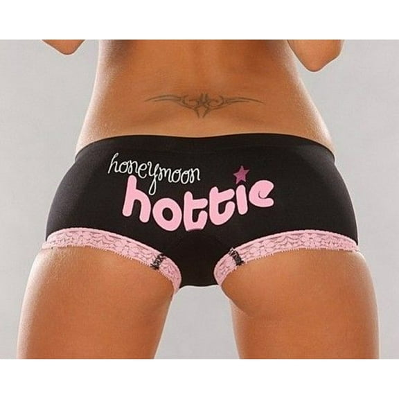 PLAYBOY Bridal Shower Gift Happily Ever After Boyshort Underwear 540, Black, L
