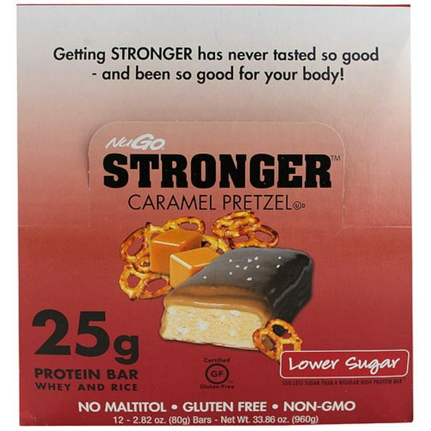 NuGo Stronger Protein Bar, Caramel Pretzel, 25g Protein, 12 Ct