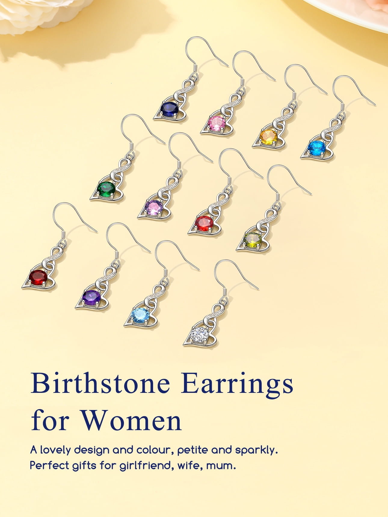 Suplight 925 Sterling Silver Birthstone Earrings for Women May Green Emerald Zircon Infinity Heart Interlocking Dangle Drop Earrings Jewelry Gifts for Mom Mothers Day