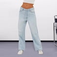 thumbnail image 3 of sunsanly Women Jeans High Waist Pockets Zipper Button Closure Gradient Color Retro Wide Leg Loose Colorfast Full Length Lady Long Denim Trousers, 3 of 8