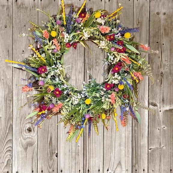 JEWLALO 22" Artificial Spring Wreath for Front Door, Bright Floral Door Wreath for Outdoor Porch, Garden Gate, Indoor Hallway Wall and Farmhouse Seasonal Home Decorations