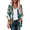 thumbnail image 2 of Green Floral Cardigan,Women's Floral Print Puff Sleeve Kimono Cardigan Loose Cover Up Casual Blouse Tops,Lightweight Cardigans for Women Summer 3/4 Sleeve, 2 of 4