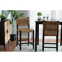 Baxton Studio Alise Modern Bohemian Dark Brown Mahogany Wood and Banana Fiber Counter Stool